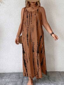 SHEIN LUNE Plus Tie Dye Cami Dress - Brown - View 1