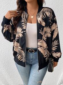 SHEIN Frenchy Bomberjack met lage schouder en tropische print