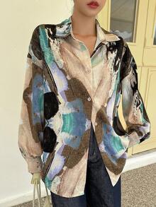 DAZY Graphic Print Drop Shoulder Shirt - Green - View 2