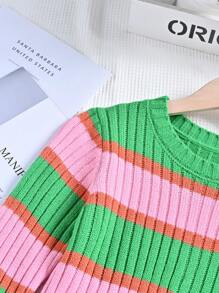 SHEIN Chica preadolescente Vestido de punto de color combinado tejido de canalé - Multicolor - Ver 7