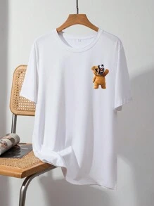 Manfinity EMRG Nam Slogan & Đồ họa hoạt hình gấu Áo thun - trắng - Xem 2