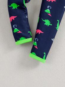 Chàng trai trẻ In Khủng long Viền tương phản Vừa Khít Bộ PJ - Nhiều màu - Xem 3