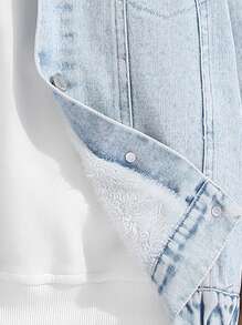 Tween Girls 1pc Flap Pocket Teddy Lined Hooded Denim Jacket - Light Wash - View 3