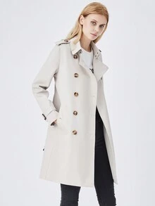 JAZZEVAR Double Breasted Belted Trench Coat - White - View 3
