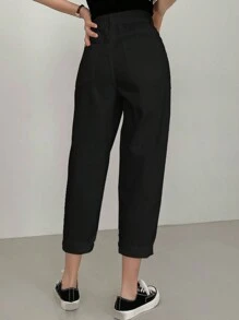 Dazy-Less Jeans unicolor de pierna recta crop