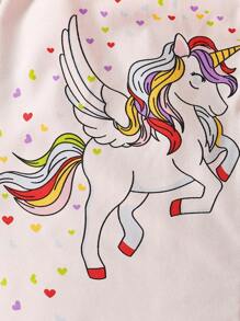 Baby Girl Unicorn Print 3D Ear Design Hooded Coat - Multicolor - View 5