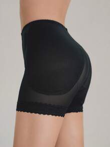 DAZY Shorts de control de figura de malla transparente con encaje en contraste, ropa de vuelta al colegio - Negro - Ver 4