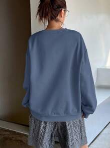 DAZY 字母圖形下肩寬鬆套頭毛衣 - 藍色 - 查看 2