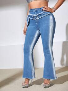 SHEIN ICON Hơn Xén Thô Quần ống loe - Màu xanh lam - Xem 5