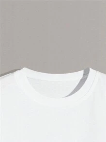 Manfinity Homme 男士T恤，合身設計，圓領短袖標語T恤，休閒風格 - 白色 - 查看 5