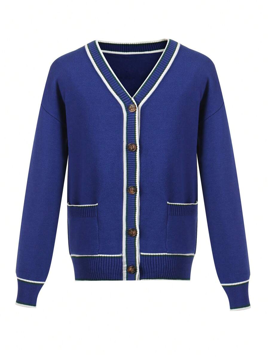 Teen Boy Contrast Trim Button Front Cardigan