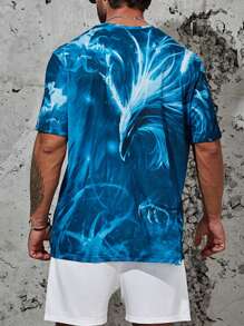 Manfinity LEGND Men Plus Graphic Round Neck Tee - Blue - View 2