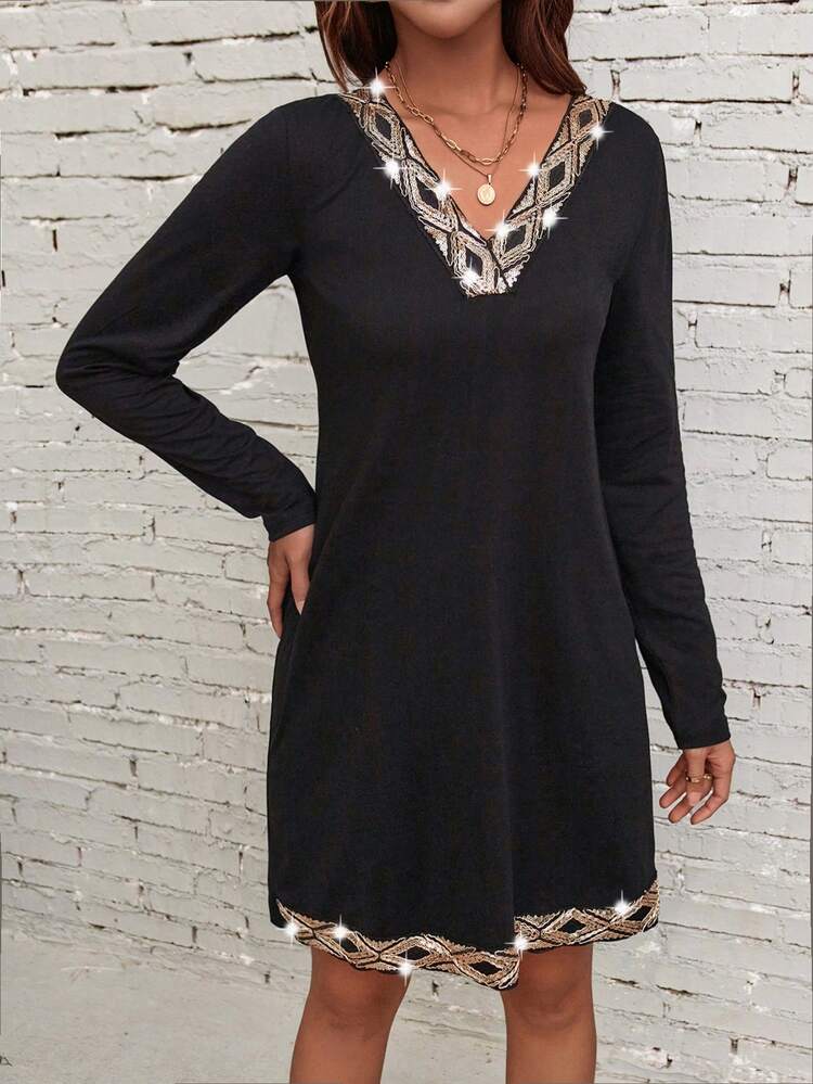 Contrast Sequin Tape Tee Dress