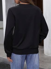 Flirla Letter Graphic Sweatshirt Pullover Fall Outfit