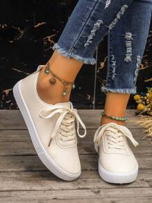 女性休閒運動白色運動鞋,時尚和多用途 - 米色 - 查看 5