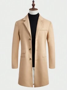 Manfinity VCAY Men 1pc Lapel Neck Overcoat, For Fall Winter - Khaki - View 1