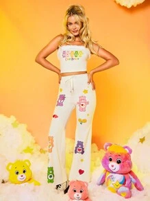 SHEIN X Care Bears Quần bó sát eo có dây rút đồ họa hoạt hình - trắng - Xem 3