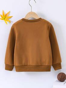 SHEIN 女小童籃球和字母圖案加絨內裏運動衫