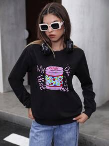 Flirla Letter Graphic Sweatshirt Pullover Fall Outfit