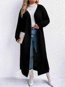 SHEIN LUNE Áo khoác cardigan thả vai cỡ lớn - màu đen - Xem 6