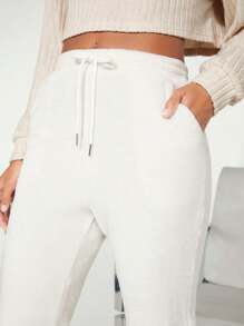 SHEIN BASICS Eo dây rút Chất rắn Quần thể thao - trắng - Xem 3