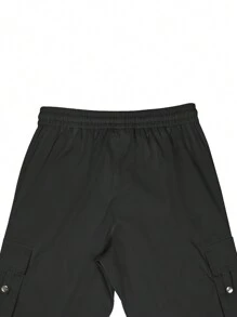 Claim Dot Men Flap Pocket Side Drawstring Waist Cargo Pants - Black - View 4