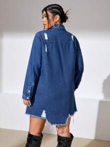 SHEIN ICON Cộng thêm váy denim viền cong thô cắt thô - Màu xanh lam - Xem 2