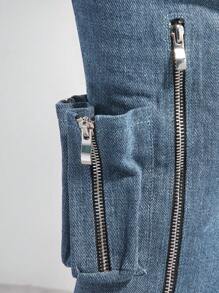 極簡側拉鍊細高跟靴子 - 藏蓝色 - 查看 3