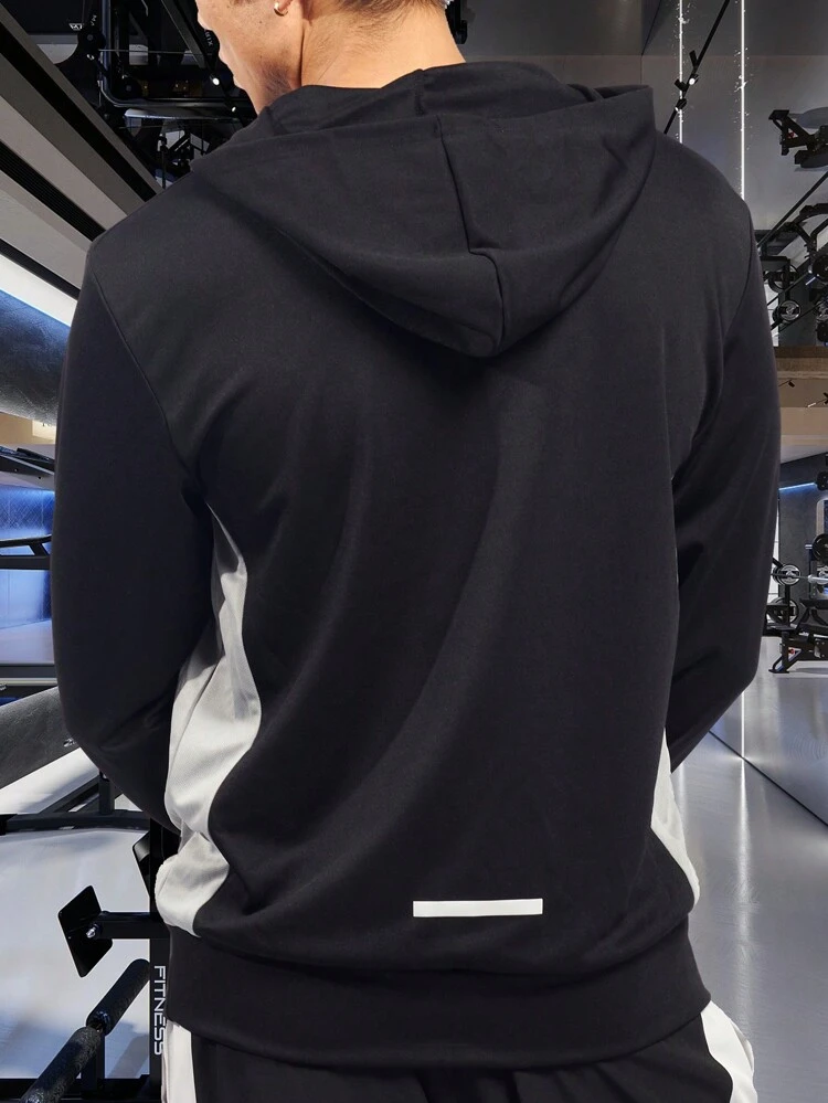 Men Letter Graphic Contrast Panel Hooded Sports Sweatshirt Men Sweatshirt