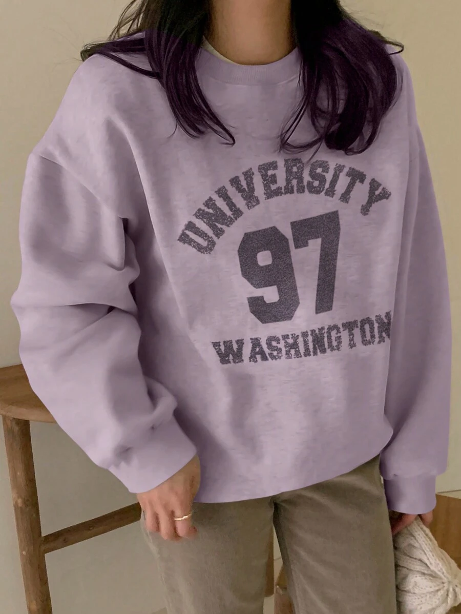 DAZY 字母圖案落肩套頭衫 - 淡紫色 - 查看 1