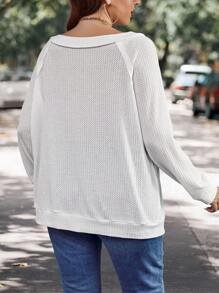 SHEIN LUNE 大碼袋鼠口袋插肩袖運動衫 - 白色 - 查看 2