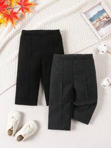 Baby Girl 2pcs Solid Elastic Waist Pants - Multicolor - View 1