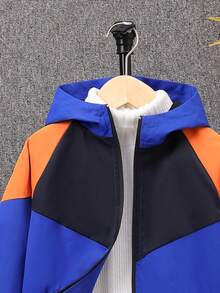 SHEIN 小男孩拼色連帽防水外套 - 彩色 - 查看 5