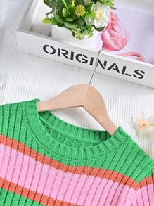 SHEIN Chica preadolescente Vestido de punto de color combinado tejido de canalé - Multicolor - Ver 5