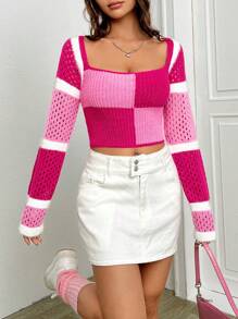 SHEIN EZwear 女士毛衣 - 玫紅色 - 查看 4