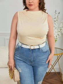 SHEIN Essnce Talla grande Top tank unicolor fruncido - Albaricoque - Ver 6