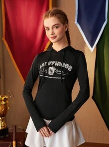 HARRY POTTER X SHEIN Áo nỉ thể thao có dây rút, in chữ, in hình. - màu đen - Xem 1