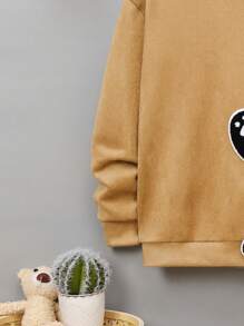 SHEIN Tween Boy Panda Patched Drop Shoulder Hoodie - Khaki - View 8