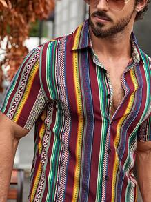 Manfinity RSRT Men Striped Print Shirt & Shorts - Multicolor - View 6