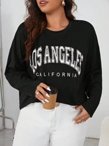 SHEIN Essnce Plus Letter Graphic Drop Shoulder Tee - Black - View 4