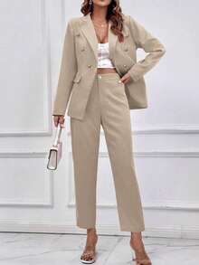 Double Breasted Blazer & Pants - 杏色 - 查看 6