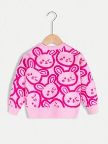 SHEIN Young Girl Rabbit Pattern Sweater - Pink - View 2