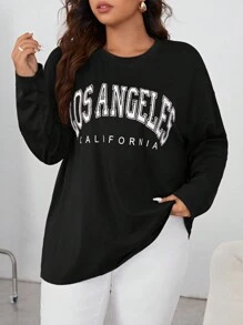 SHEIN Essnce Plus Letter Graphic Drop Shoulder Tee - Black - View 1