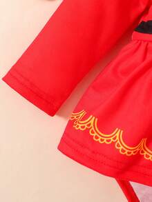 Đứa bé gái In nơ Xoay eo Eo Váy Bodysuit Với băng đô Đối với Giáng sinh - Đỏ - Xem 7