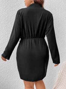 SHEIN Frenchy Plus Lapel Neck Wrap Hem Dress - Black - View 2