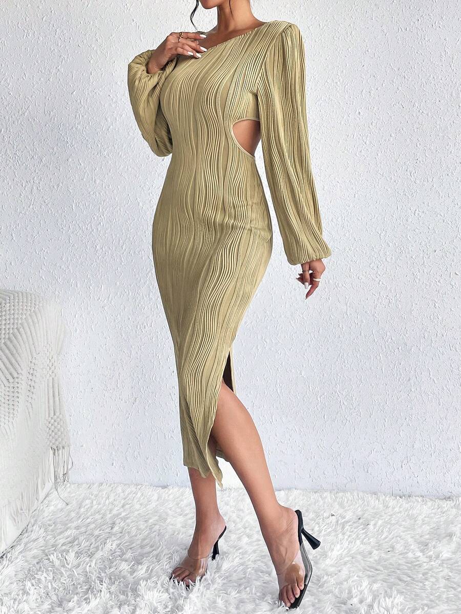 SHEIN Privé Cắt bỏ eo Tách đùi Váy bodycon - màu xanh lá - Xem 1