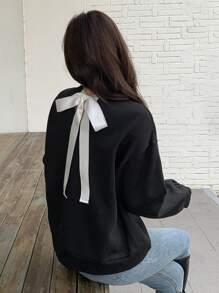 DAZY Tie Back Drop Shoulder Sweatshirt - Black - View 6