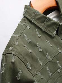 Manfinity Homme 男士纯色口袋贴片饶舌歌手时尚纯色牛仔衬衫（不含 T 恤），适合派对 - 軍綠色 - 查看 8