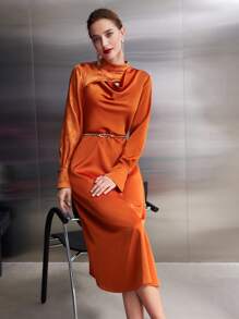 MOTF PREMIUM 垂墜旗袍風格洋裝不附腰帶 - 橘色 - 查看 9