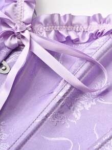 女式提花露背系带紧身胸衣塑身衣上衣，无缝露肩短款上衣，适合新年派对、情人节、节日、万圣节服装 - 紫色 - 查看 5